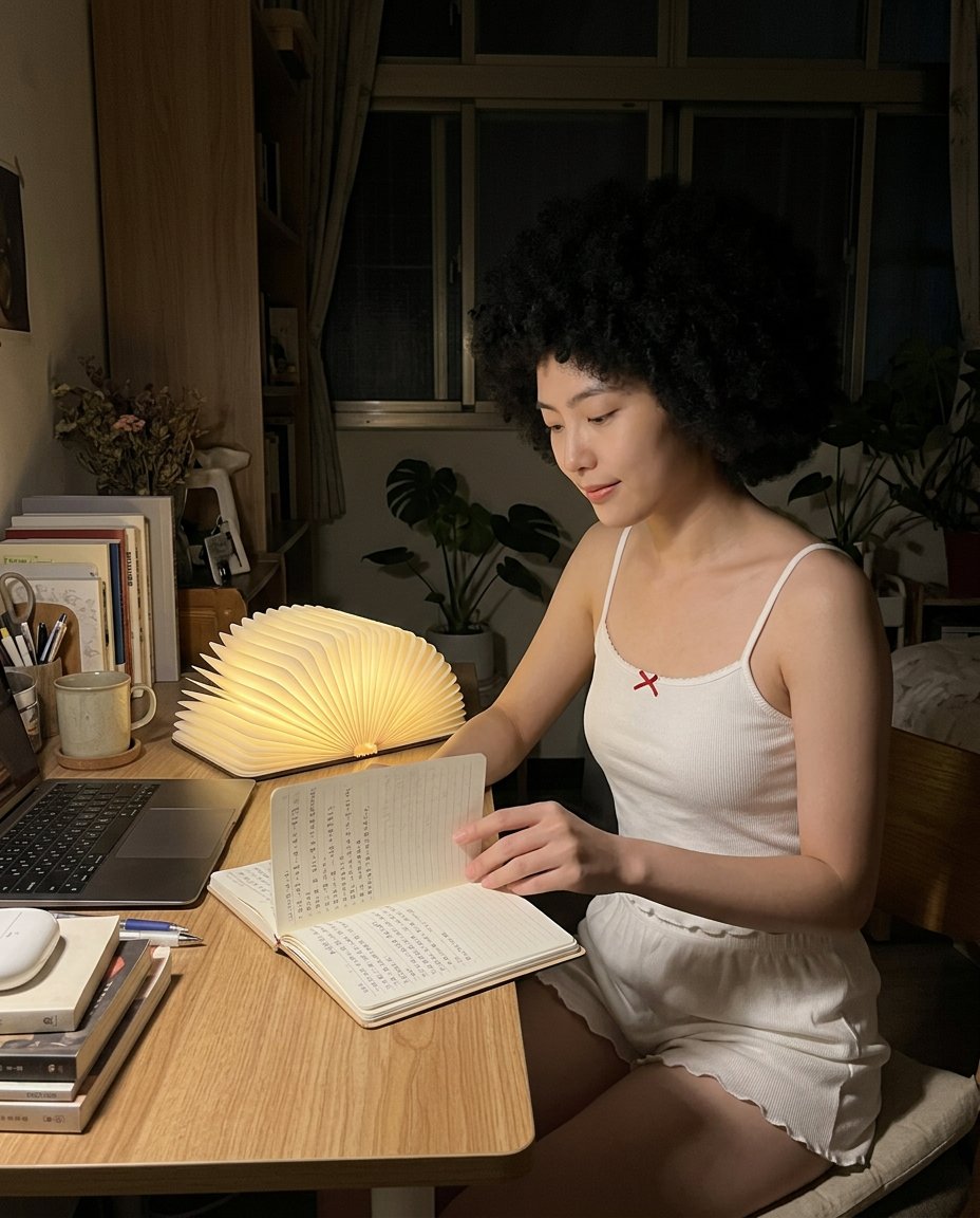 in2 home LED原木折疊創意書燈生活場景:充電書燈能用多久?一次充飽實測