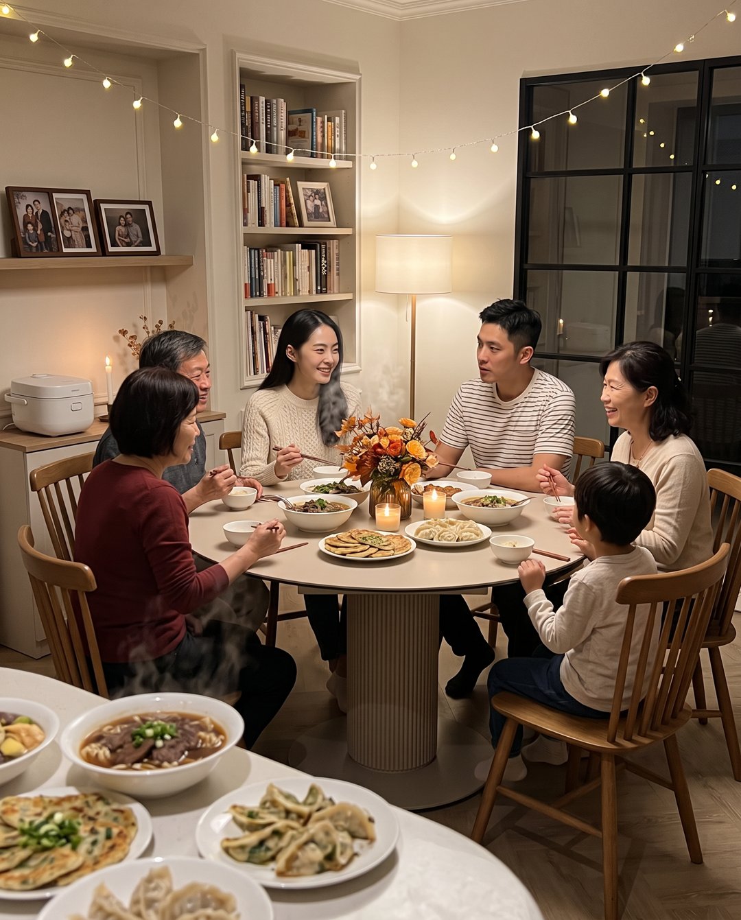 in2 home 奶油伸縮餐桌-圓生活場景:圓桌高度差一公分,腳就卡